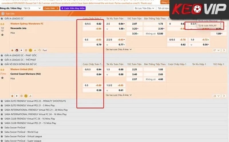 Tỷ lệ cược Malaysia biểu thị xác suất thắng thua với lãi/lỗ rõ ràng